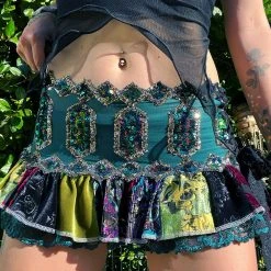 Disco Lemonade Lux X Disco: Emerald Patchwork Mini Skirt - Size M